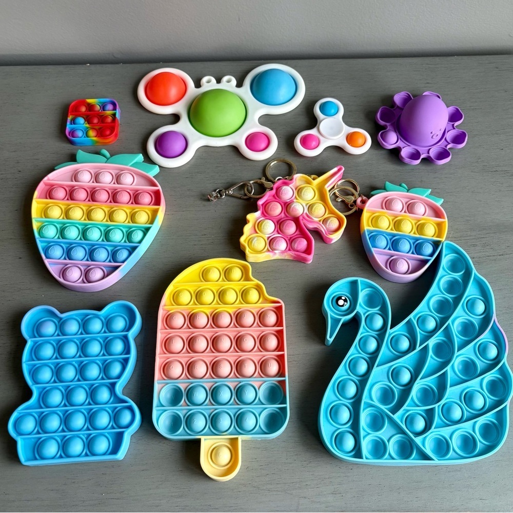 Multicolor Kids Pop It Fidget Toy Lot of 10- Rainbow Unicorn Swan Popsicle Berry